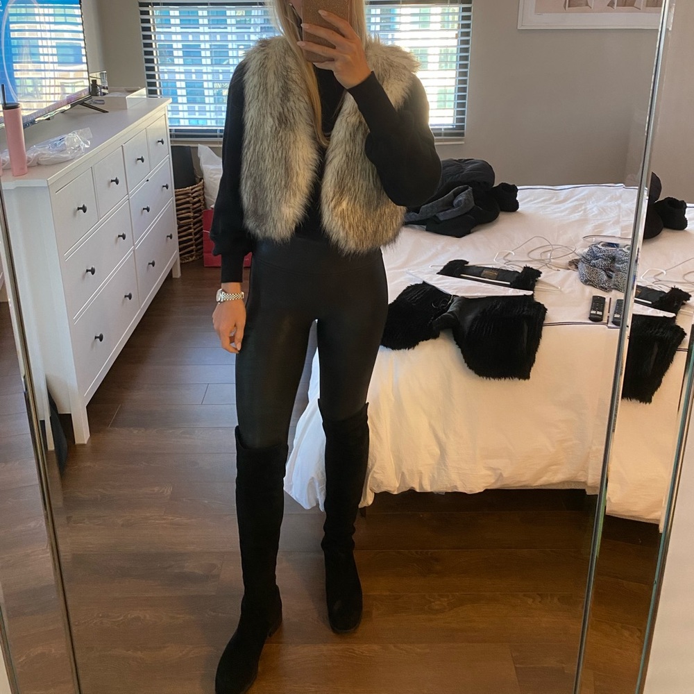 Black & White Cropped Faux Fur Vest